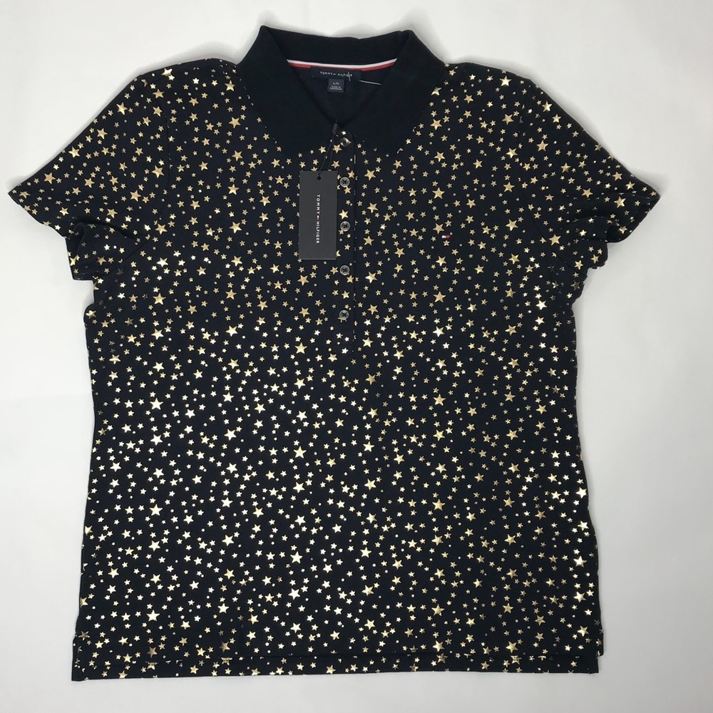 💋Tommy Hilfiger Navy/Gold stars Polo women’s Size L